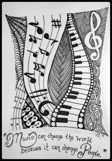 En esta obra artística podemos observar un pentagrama lleno de notas musicales tocadas por un piano, representado con diferentes texturas visuales. Music Zentangle, Zantangle Art, Zentangle Pattern, Zentangle Artwork, Music Drawings, Doodle Art Journals, Zen Doodle Art, Music Coloring, Doodle Art Drawing