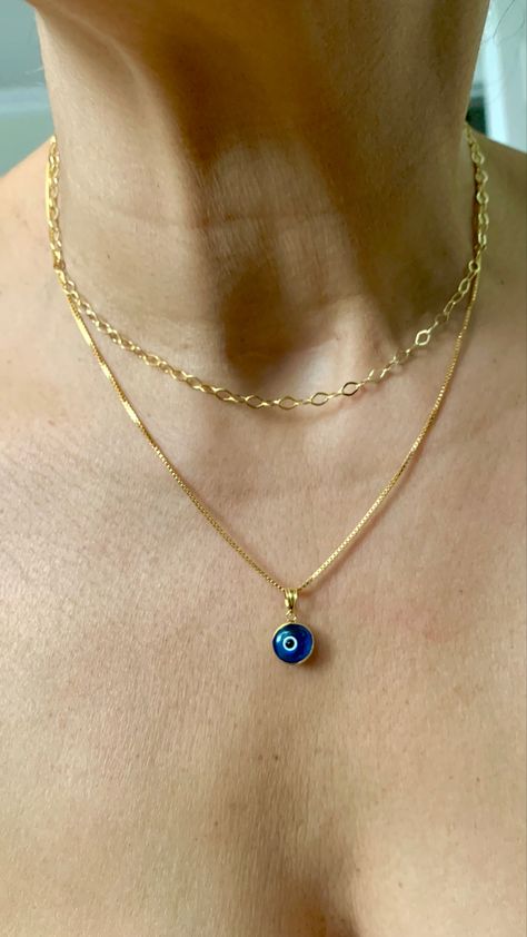 Gold Vermeil fancy chain layers with evil eye charm Elegant Gold Evil Eye Necklaces, Luxury Elegant Evil Eye Necklace, Classy Gold Jewelry, Luxury Gold Evil Eye Necklace, Elegant Evil Eye Charm Necklace, Elegant 14k Gold-filled Evil Eye Jewelry, Jewelry Evil Eye, Layering Jewelry, Chain Necklace Gold