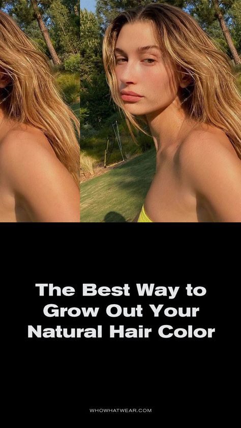 The best way to grow out your natural hair color. Transition From Blonde To Brunette Natural Colors, Growing Out Hair Color Natural, Blonde Grow Out Ideas, Grown Out Blonde Hair With Lowlights, Growing Out Your Natural Hair Color, How To Grow Out Your Natural Hair Color, Letting Blonde Grow Out, Dark Regrowth Blonde Hair, Grow Out Highlights Blondes