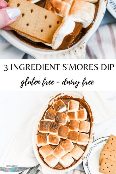 This easy baked s'mores dip recipe is the perfect gluten free s'mores dip recipe. 3 ingredient s'mores dip is my favorite way to enjoy s'mores without a campfire. You can feed a crowd with this easy dessert recipe and I also tell you how to make this a vegan s'mores dip. Dairy Free Dessert Dip, Dip Party Ideas, Diary Free Dessert, Dairy Free Dip Recipes, Dip Night, Gluten Free Smores, Dip Dessert, Tailgate Desserts, Elemental Diet