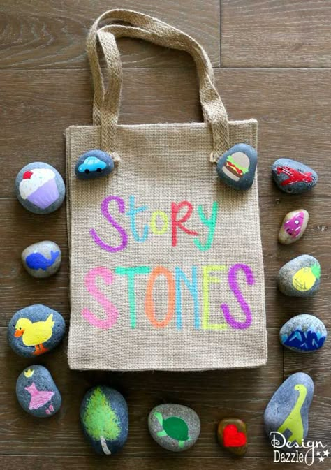 Kids Craft Story Stones! Fabulous kids craft to inspire the imagination! Story Stones, Car Rides, Story Telling, Rock Crafts, Kid Crafts, Summer Crafts, Craft Activities, Kids Activities, Projects For Kids