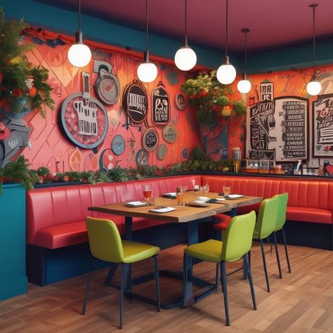 Quirky Cafe Interior, Funky Cafe Interior Design, Maximalist Cafe Interior, Cafe Bright Interior, Vibrant Cafe Interior, Menu Inspiration, Cafe Interior Design, Cafe Decor, Cafe Interior