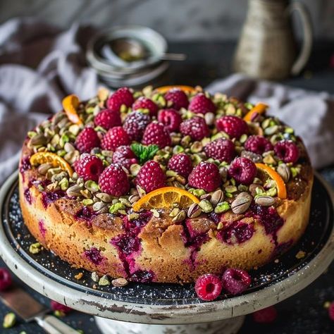 Raspberry Orange Pistachio Ricotta Cake, Raspberry Pistachio Desserts, Pistachio Raspberry Dessert, Orange Pistachio Cake, White Chocolate Raspberry Poke Cake, Chocolate Raspberry Poke Cake, Pistachio Raspberry Cake, Raspberries Cake, Raspberry Poke Cake