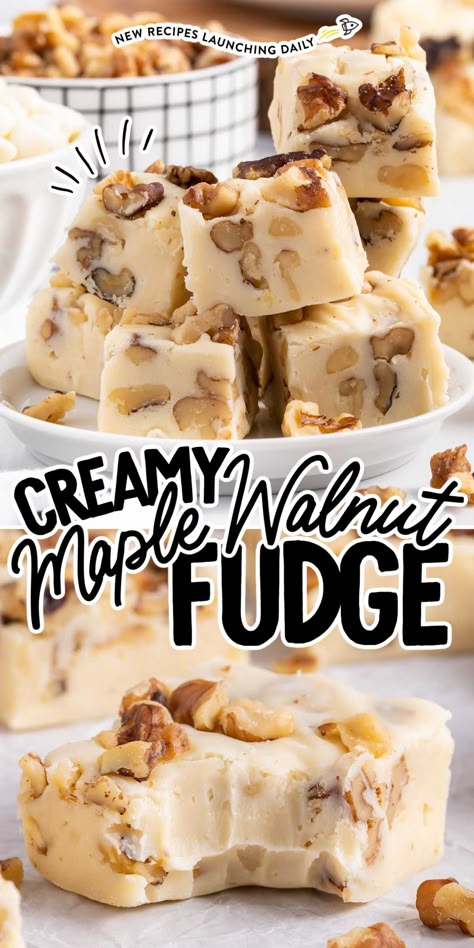 Our delicious and indulgent maple walnut fudge is made with white chocolate, condensed milk, walnuts, and a hint of maple for an unforgettable treat. Vanilla Nut Fudge Recipes, Maple Fudge Recipe Condensed Milk, Maple Walnut Fudge Recipe, Maple Walnut Fudge, Maple Fudge Recipes, Chocolate Condensed Milk, Walnut Fudge Recipe, Walnut Dessert, Maple Desserts