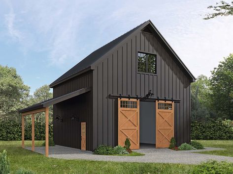 Garage-Living Plan 81786 - Farmhouse Style with 613 Sq Ft Barn With Loft, Shop With Living Quarters, Barn With Living Quarters, Pole Barn Garage, Barn Plan, Loft Plan, Barn Shop, Barn Garage, Garage Plan