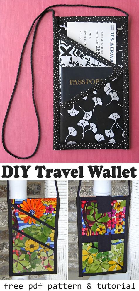 DIY Travel Wallet Tutorial & Pattern Travel Wallet Diy, Passport Holder Diy Sewing, Sewing Travel Accessories, Pretty Backpacks, Diy Travel Accessories, Travel Wallet Organizer, Wallet Tutorial, Purse Tutorial, Simple Backpack