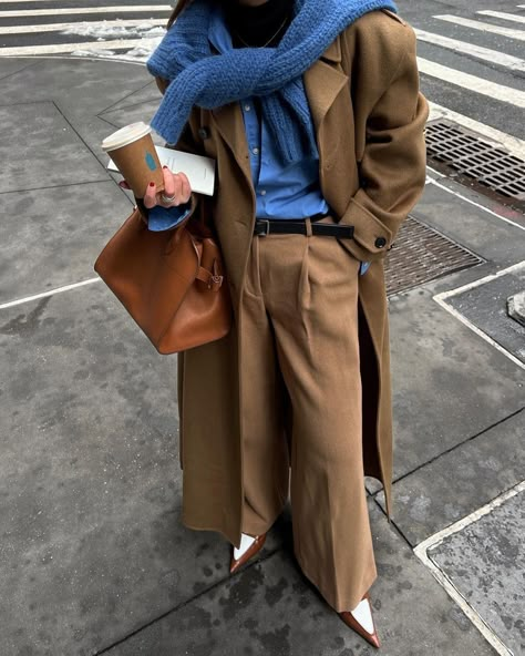 Caroline Lin (@thecarolinelin) • Instagram photos and videos Good Color Combinations, Beige Coat, Brown Outfit, March 3, Trendy Fall Outfits, Blue Outfit, Fashion Mistakes, My Favorite Color, Colourful Outfits