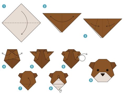 Origami Teddy Bear, Bear Origami, Origami Bear, Bear Vector Illustration, Origami For Kids, Origami Step By Step, Kids Origami, Bear Vector, Origami Bag