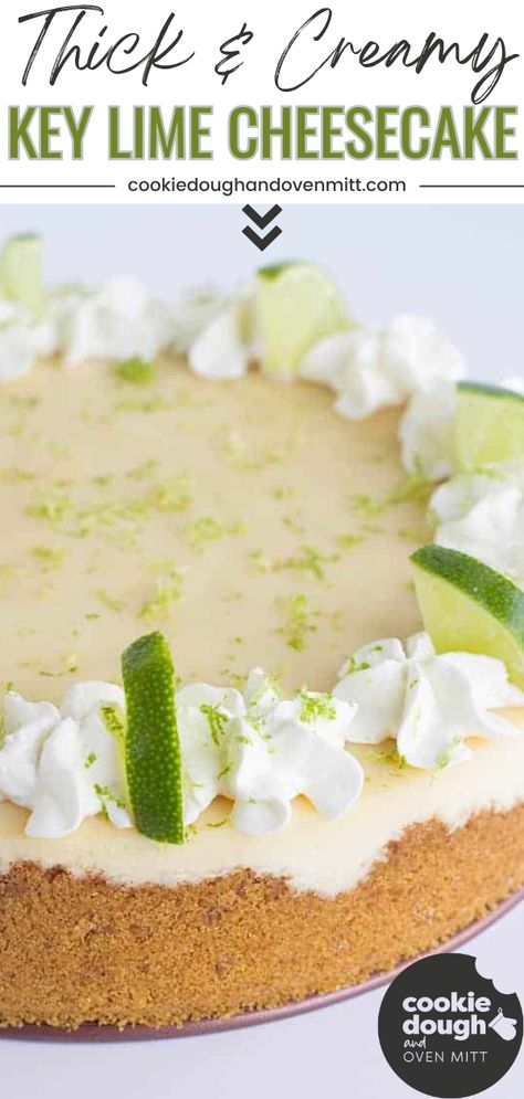 This key lime cheesecake offers a delightful twist on the classic key lime pie, with its thick and creamy texture and a perfect balance of sweet and tangy flavors. As a go-to summer dessert, this cheesecake is the ultimate package, satisfying both your cravings and the desire for a refreshing treat. Best Key Lime Cheesecake Recipe, Lime Cheesecake No Bake, Creamy Key Lime Pie, Key Lime Cheesecake Recipe, Key Lime Pie Cheesecake, Key Lime Recipes, Cheesecake Pie Recipes, Key Lime Desserts, Key Lime Cake