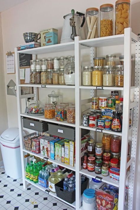 Ikea Pantry Organization, Ivar Shelves, Ikea Kitchen Organization, Ivar Regal, Ikea Pantry, Open Pantry, Diy Kitchen Countertops, Ikea Organization, Kitchen Ikea