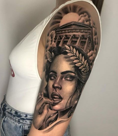 Goddess Of Love Tattoo, Aphrodite Goddess Tattoo, Greek Goddess Tattoo, Aphrodite Tattoo, Tattoo Perna, Small Wave Tattoo, Back Of Arm Tattoo, Army Tattoos, Aphrodite Goddess