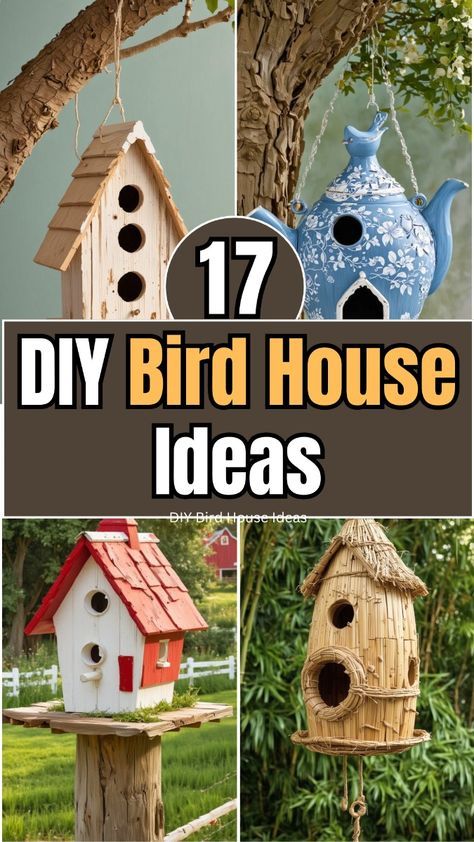 17 DIY Bird House Ideas – The DIY Desire Bird House Diy Recycled, Making Bird Houses, Upcycle Bird House, Unique Bird Houses Diy Rustic Birdhouses, Unique Bird Houses Diy Birdhouse Designs, Unique Bird Houses Diy, Creative Bird Houses, Diy Birdhouse Ideas, Make A Bird House