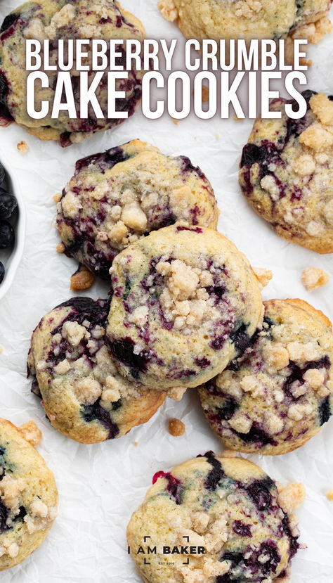 Blueberry Crumble Cake Cookies are soft, cake-like cookies with blueberry filling swirled inside and topped with a crumble topping. They are a delightful treat that combines the tenderness of a muffin or cake with the irresistible texture of a crumbly topping. Crumbl Blueberry Cookies, Easy Bake Deserts, Blueberry Cheesecake Cookies Recipes, Crumbl Cookie Blueberry Muffin, Keto Blueberry Cookies, Blueberry Pie Filling Cookies, Crumble Blueberry Muffin Cookies, Cookies With Crumble Topping, Blueberry Muffin Cookies With Streusel