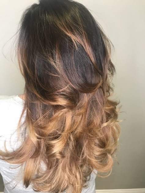 Dark brown hair with balayage #haircolor Blonde Ends On Brown Hair Dip Dye, Black Streaks In Brown Hair, Brown Tips Hair, Dyed Tips Hair Brunettes, Streaks On Black Hair, Brown Hair With Colored Tips, Hair Dye Ideas Brown, Hair Dye Ends, Blonde Ends On Brown Hair