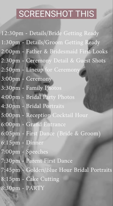 Cute Wedding Day Ideas, Wedding Timeline Ceremony At 3, Flow Of Wedding Ceremony, Ceremony Timeline Template, Wedding Timeline For 3pm Ceremony, Wedding Day Timeline 2pm Ceremony No First Look, 4pm Wedding Ceremony Timeline, 3pm Ceremony Wedding Timeline, Wedding Timelines No First Look