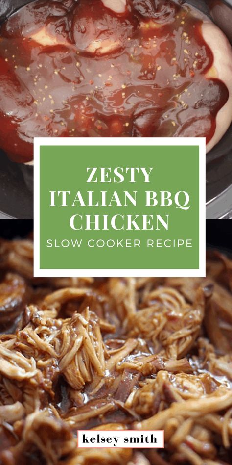 Italian Bbq Chicken, Dinner In A Crockpot, Chicken Breast Italian Dressing, Recipe With Italian Dressing, Chicken With Bbq Sauce, Italian Bbq, Bbq Chicken Sandwiches, Italian Dressing Chicken, Italian Chicken Crockpot