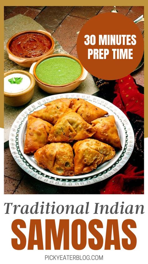 Indian Samosa Recipe, Indian Samosas, Easy Samosa Recipes, Savory Puff Pastry, Vegetable Samosa, Healthier Snacks, Samosa Recipe, Vegetarian Indian, Indian Cooking Recipes