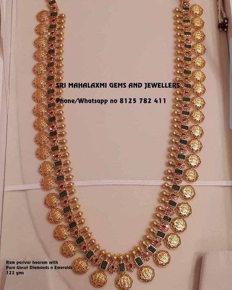 Gold Haaram Designs Bridal, Gold Haaram Designs, Ramparivar Kasu Haram, Ram Parivar Haram Designs Latest, Ram Parivar Necklace Designs, Ram Parivar Haram Designs, Gold Temple Jewellery, Gold Jewelry Simple Necklace, Beautiful Gold Necklaces