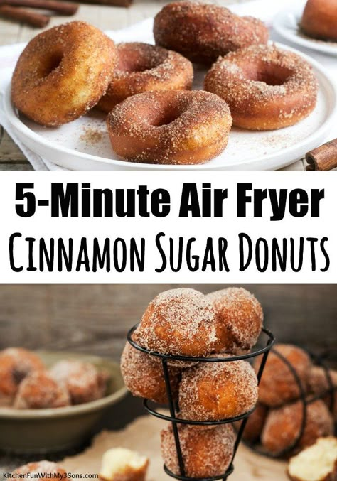 Air Fryer Donuts, Air Fryer Recipes Dessert, Air Fryer Desserts, Air Fryer Food, Air Fryer Ideas, Cinnamon Donuts, Cinnamon Sugar Donuts, Air Fried Food, Air Fryer Oven Recipes