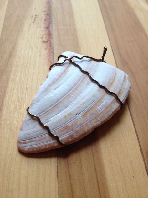 Wire Wrapped Striped Shell Piece Necklace by SeasideAdornments on Etsy ... Wire Wrap Shells, Seashell Jewelry, Seashell Crafts, Wire Wrap, Handmade Shop, Wire Jewelry, Wire Wrapping, Wire Wrapped, Sea Shells