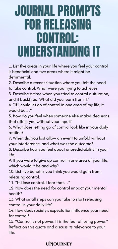 Discover powerful journal prompts to help you explore and release control in your life. Dive deep into understanding the patterns and reasons behind your need for control. Embrace self-reflection and gain insight through these thought-provoking prompts. Start your journey towards greater self-awareness today with these transformative journal prompts! Need For Control, Journal Prompts For Vulnerability, Deep Journal Prompts Thoughts, Self Awareness Journal Prompts, Therapy Journaling Prompts, Releasing Control, Deep Journal Prompts, Release Control, Psychology Terms