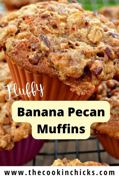 Banana And Pecan Bread, Banana Nut Muffins With Pecans, Oatmeal Pecan Muffins, Honey Butter Pecan Muffins, Banana Bread Pecan Recipe, Banana Bread Recipe With Pecans, Pecan Muffins Recipe Brown Sugar, Banana Nut Muffins With Streusel, Cinnamon Pecan Muffins