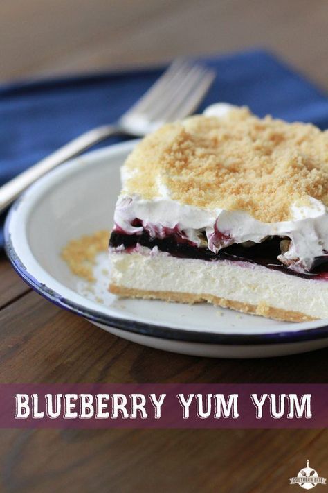 There's a reason this Blueberry Yum Yum is still one of the most popular recipes on Southern Bite!  It's easy and so delicious! #blueberry #nobake #easy #recipes #dessert #southernbite Layered Dessert Recipes, Blueberry Yum Yum, Lorna Doone, Blueberry Desserts, Layered Desserts, Pudding Desserts, Blueberry Recipes, Yummy Sweets, Eat Dessert