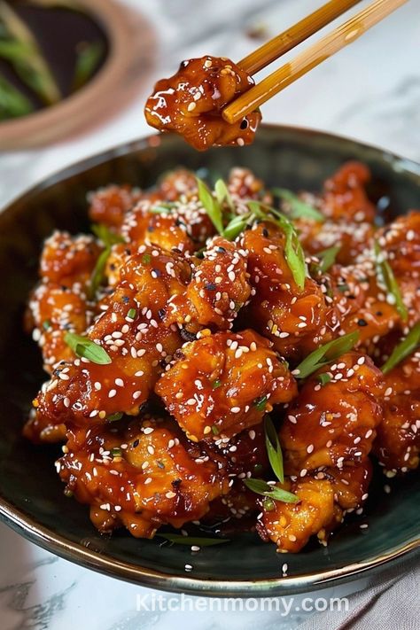 Sesame Chicken Recipe Sesame Chicken Not Fried, Gf Sesame Chicken, Sesame Oil Chicken Recipes, Honey Sesame Chicken Healthy, Asian Breaded Chicken, Sesame Soy Chicken, Healthy Dinner Inspiration, Aesthetic Chinese Food, Chinese Chicken Breast Recipes