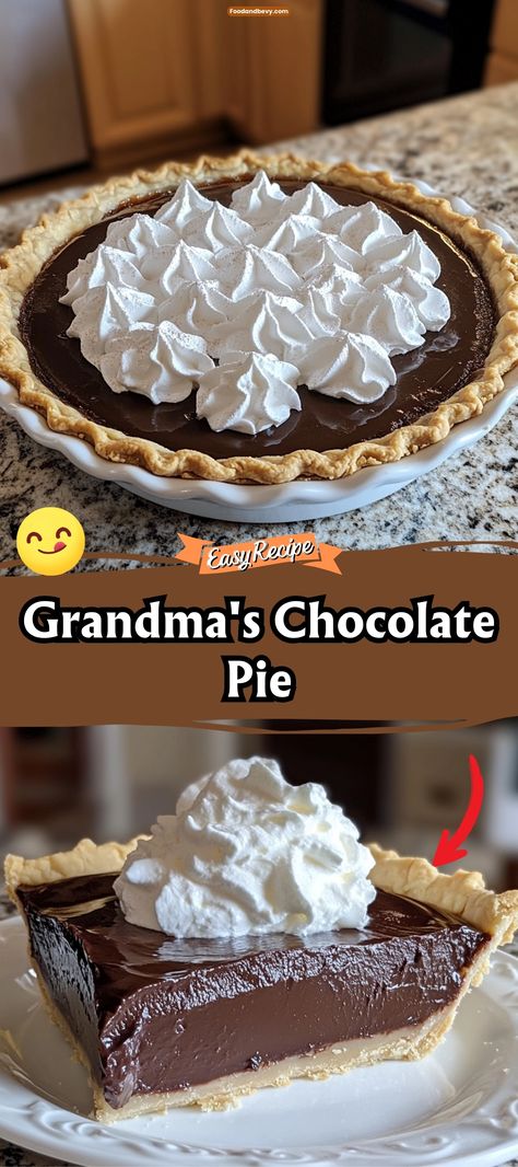 Grandma’s Chocolate Pie Easy Chocolate Pie Recipe, Grandma's Chocolate Pie, Old Fashioned Chocolate Pie, Homemade Chocolate Pie, Fluffy Meringue, Easy Chocolate Pie, Chocolate Cream Pie Recipe, Chocolate Pie Recipe, Chocolate Pie With Pudding