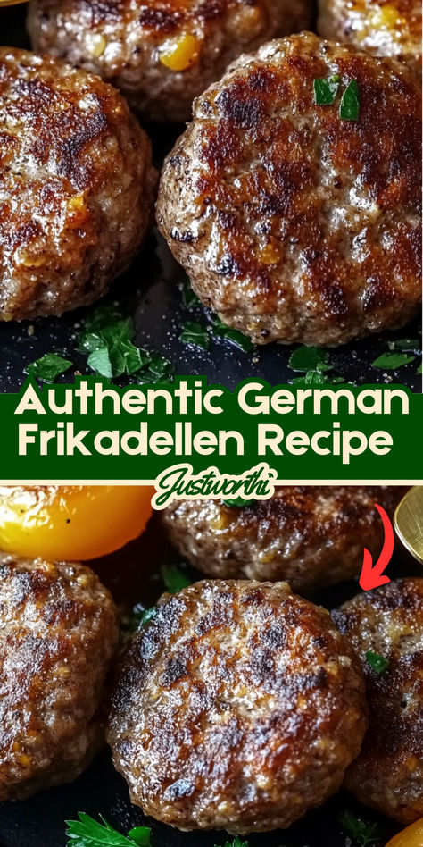 Frikadellen are a classic German comfort food—flavorful, pan-fried patties made with ground meat, bread, and spices. These juicy “German hamburgers” are perfect as a main dish, sandwich filling, or even a snack. Traditionally served with potato salad, mashed potatoes, or crusty bread. Hamburger Meat Recipes Healthy, German Hamburgers, Yummy Easy Dinner Recipes, Food 52 Recipes, Ground Beef Recipes Low Carb, Food Ideas Healthy, German Food Recipes, German Food Authentic, Hamburger Dishes