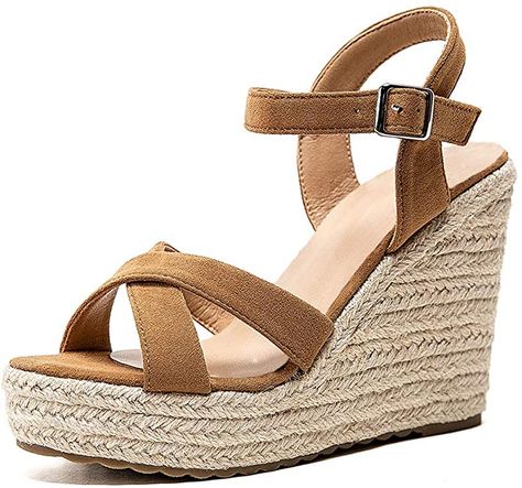 Amazon.com | VICKI·VICKI Women's Platform Sandals Wedge Ankle Strap Open Toe Sandals | Platforms & Wedges Shoes Korean, Women Platform Sandals, Sandals Wedge, Aqua Shoes, Ankle Strap Wedges, Travel Wardrobe, Boot Pumps, Boot Accessories, Open Toe Sandals