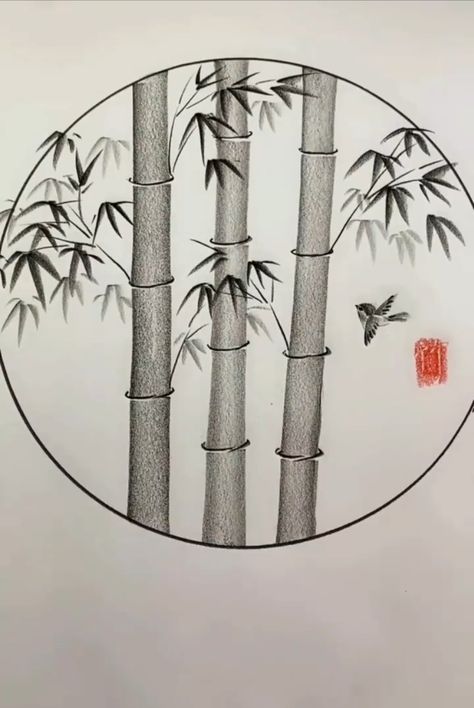 Bamboo Tree Drawing, Bamboo Art Painting, Bamboo Drawing, Drawing Pics, Chinese Bamboo, Bamboo Art, Circle Drawing, Bamboo Tree, Night Messages