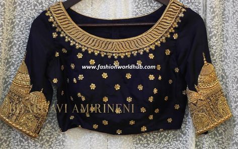 Top Maggam work blouse designs that trended in 2017 | Fashionworldhub Taj Mahal Embroidery, Kanjeevaram Sarees, Saree Chiffon, Bridal Blouses, Maggam Works, Sari Blouse Designs, Plain Saree, Blouse Embroidery, Heavy Work