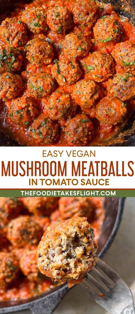 Lentil Mushroom Meatballs, Vegan Meatballs Mushrooms, No Meat Slow Cooker Recipes, Mushroom Main Dish Recipes Vegetarian, Dinner Ideas Vegan Easy, Beyond Meatball Recipe, Vegan Mushroom Meatballs, Filling Meatless Meals, Mushroom Meatballs Recipes