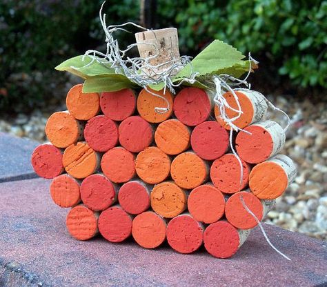 Festive Fall Wine Cork Pumpkin by BonusMomBoutique on Etsy Cork Pumpkins, Corks Pumpkin, Natural Holiday Decor, Diy Deco Mesh Wreath, Pumpkin Wine, Wine Cork Christmas Tree, Wine Cork Ideas, Cork Christmas Trees, Wine Cork Diy Crafts