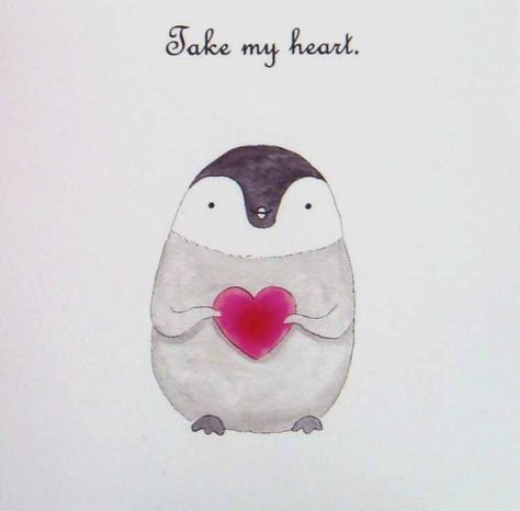 heart, penguin, and cute image Pinguin Illustration, Penguin Wall Art, Cupcake Illustration, Penguin Illustration, Penguin Drawing, Penguin Art, Penguin Love, Pola Sulam, Baby Penguins