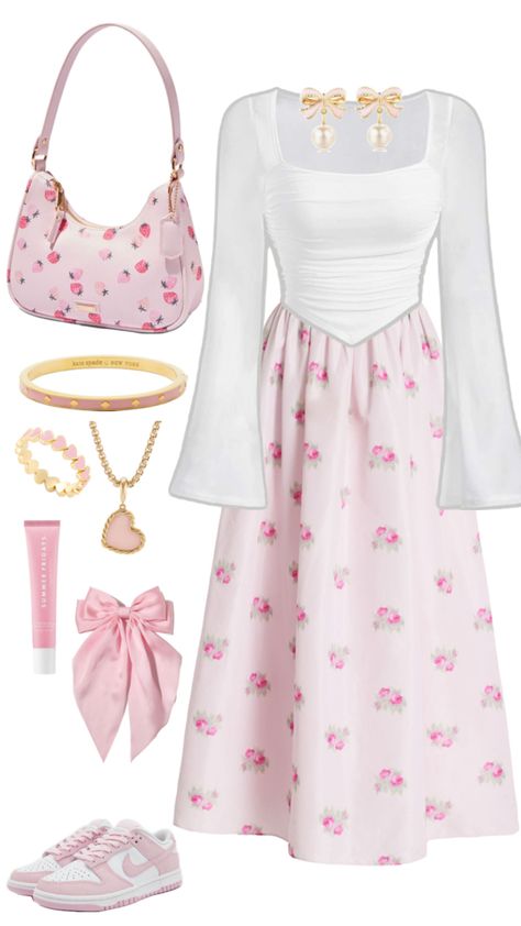 #explore #pink #pinterest #skirt #white #aesthetic #pastel #summerfridays #dunks #coach #fyp #tiktok #nike #dunks #katespade #rich #money #oldmoney #collage #barbie #lanadelray #coquette #femme Modest Girly Outfits, Pink Pinterest, Coquette Outfit, Modesty Outfits, Cute Modest Outfits, Cottagecore Outfits, Rich Money, Hippie Style Clothing, Cute Preppy Outfits