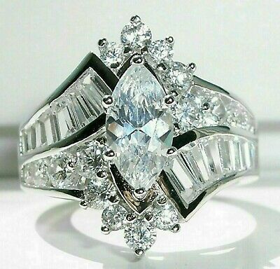 (eBay) 4.06 Ct Marquise Cut Diamond Engagement Wedding Band Ring 14K White Gold Over Marquise Ring Vintage, Ring Meaning, Wedding Band Marquise, Ring 1 Carat, Marquise Engagement Ring, Engagement Ring And Wedding Band, Marquise Diamond Ring, Diamond Cluster Engagement Ring, Marquise Ring