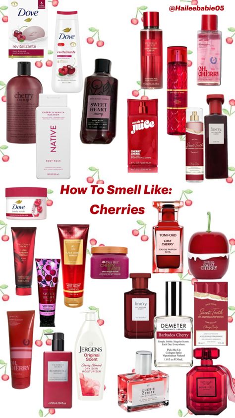 How to smell like a yummy cherry 🍒❤️ Cherry Products, Cosmetic Inspiration, Fragrance Lab, Shower Skin Care, Smelling Good, Perfume Scents, Perfume Lover, Smell Goods, Bath And Body Care