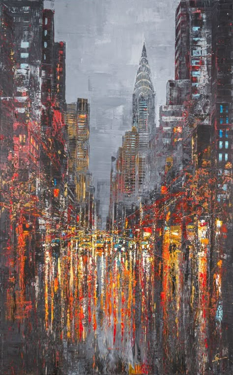 manhattan-nocturne_PK-MN24-original-art-painting-paul-kenton-product New York Artwork, Landmarks Textiles, Sense Of Place Art, Gatherings Art, Paul Kenton, Building Paintings, Manhattan Photography, City Paintings, Buildings Art