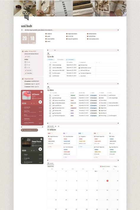 Light Academia Uni Hub Notion Template notion Notion Templates For Students, Study Planner Free, Aesthetic Light Academia, Pink Academia, Spaced Repetition, Lecture Notes, Notion Templates, Aesthetic Light, Notion Template