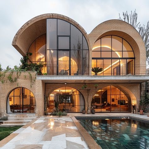 Artec Villa by Amir Reza Hassani @architect_hasani. 🔗 https://www.amazingarchitecture.com/visualization/artec-villa-by-amir-reza-hassani Amir Reza Hassani: This architectural masterpiece, with its unique arch design and stunning views, embodies the fusion of art and nature. Artec Villa, featuring open spaces and modern lighting, provides a serene and delightful environment for its residents… #ai #iran #isfahan 🔗 https://www.amazingarchitecture.com/ A collection of the best contempor... Arch Elevation Design, House With Arches, Unique House Features, Arched House, Unique Buildings Architecture, Villa Elevation, Iran Isfahan, International Style Architecture, Organic Building