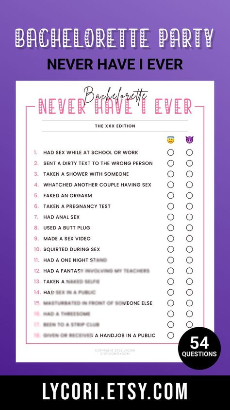 Never Have I Ever, Naughty Party Games, Bachelorette Party, Hen Party, Girls Night, Printable Bachelorette Party Never Have I Ever, Spicy Party Games, Never Have I Ever Questions Juicy Spicy, Never Have I Ever Questions Adult Party, Bachelorette Games Funny, Never Have I Ever Questions Dirty, Never Have I Ever Questions Juicy, Questions Spicy, Truth Or Drink Questions