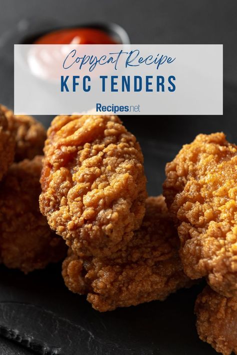 Craving KFC at home? Our copycat KFC Tenders recipe is your ticket to crispy, juicy goodness! Skip the drive-thru and whip up these golden-brown delights in your kitchen. Perfect for family dinners or game-day snacks, these tenders rival the original. Dive into crunchy perfection with our secret seasoning blend—finger-lickin' good guaranteed! Grab our recipe and satisfy your KFC cravings today! Drop by Recipes.net for more copycat restaurant recipes. Kfc Chicken Tender Recipe, Kfc Sauce Recipe, Kfc Chicken Strips Recipe, Kfc Seasoning Recipe, Fried Chicken Fingers Recipe, Kfc At Home, Hardees Biscuit Recipe, Copycat Fast Food, Buttermilk Chicken Tenders