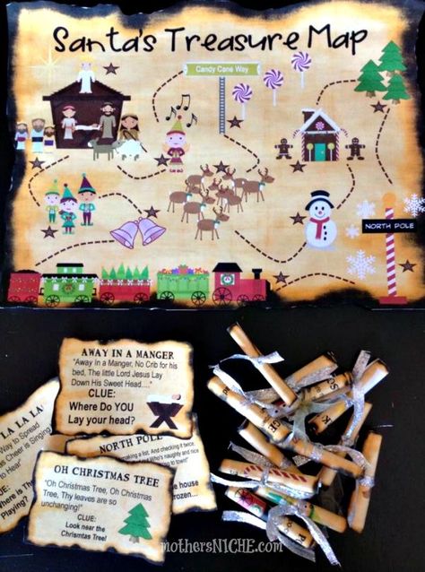 Printable Christmas Treasure Map. Fun way to lead the kids to a special present on Christmas day, or just for a fun activity during December Christmas Treasure Hunt, Letters From Santa, Map Game, Christmas Scavenger Hunt, Map Printable, Map Activities, Advent Calendars For Kids, Diy Advent Calendar, Treasure Map