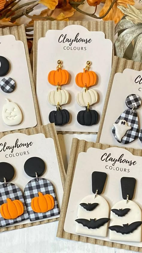 Polymer Clay Crafts Diy, Polymer Clay Earrings Diy, Fall Gingham, Clay Earrings Diy, Polymer Clay Halloween, Halloween Clay, Polymer Clay Flower Jewelry, Diy Earrings Polymer Clay, Polymer Clay Jewelry Tutorials