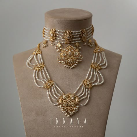 Gold Jewellery Design For Bride, Indian Jewelry Sets Bridal, Pearl Sets Jewellery Indian Gold, Wedding Gold Jewellery Indian, Simple Jewellery Design Indian, Pakistani Gold Jewellery Design, Indian Bridal Jewelry Sets Brides, Nikkah Jewellery, Pakistani Gold Jewelry