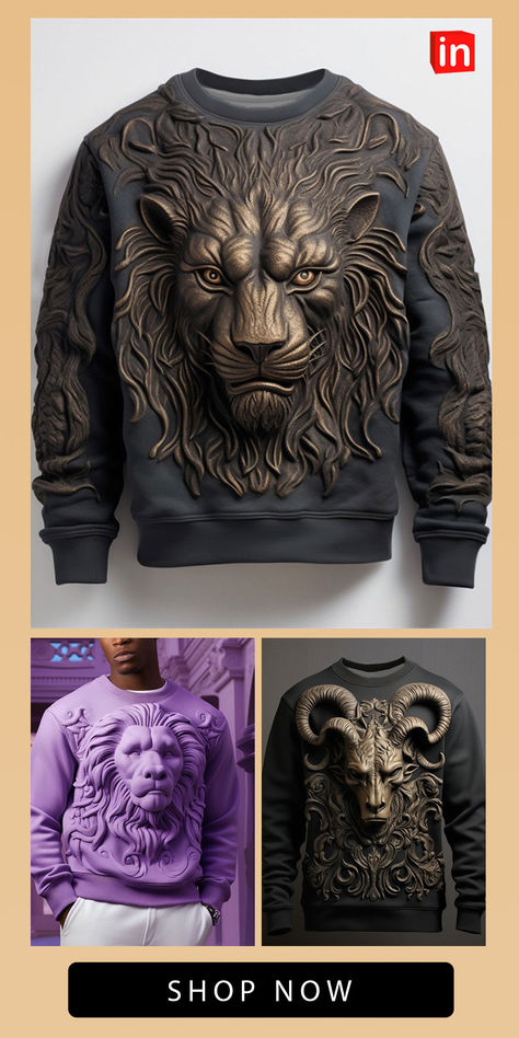 Graphic Animal Men's Fashion 3D Print Golf Pullover Sweatshirt Holiday Vacation Going out Sweatshirts Black Blue Crew Neck Print Spring & Fall Designer Hoodie Sweatshirt Masonic Art, Cotton Jacket Men, Denim Style Casual, Wild Fashion, Airbrush T Shirts, 50th Clothes, 3d Printing Fashion, Custom Leather Jackets, Classy Men