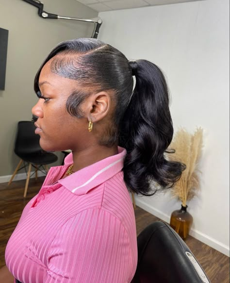 hairstyles for black girls. Barbie ponytail with curly bang and pony. Slick Ponytail Weave, Easy Ponytail Hairstyles, Easy Ponytail, Barbie Ponytail, Slick Ponytail, Weave Ponytail Hairstyles, Sleek Ponytail Hairstyles, Ponytail Hairstyles Easy, Black Ponytail Hairstyles