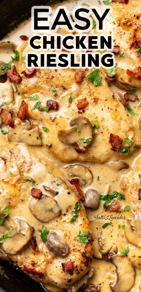 Chicken Ala Crema, Chicken With Brandy Cream Sauce, Creamed Chicken On Toast, Meals With Heavy Whipping Cream, Sour Cream Sauce For Chicken, Chicken With Heavy Cream Recipes, Hearty Meals Comfort Foods, Chicken Riesling, Recipes With Heavy Cream